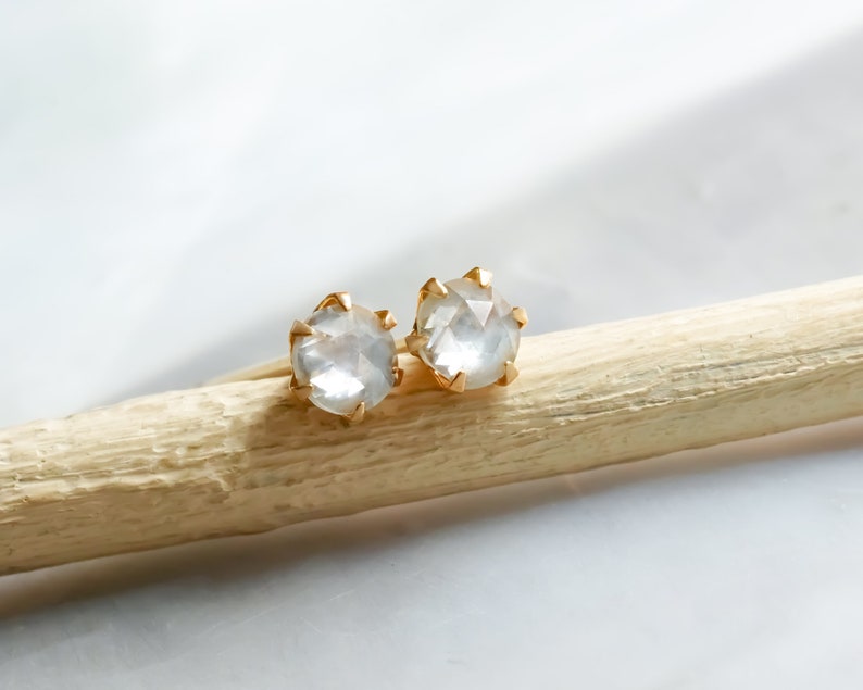 Light Gray Diamond Earrings in 18K Gold, Jewelry gift for Minimalist, Solitaire Stone Studs image 5