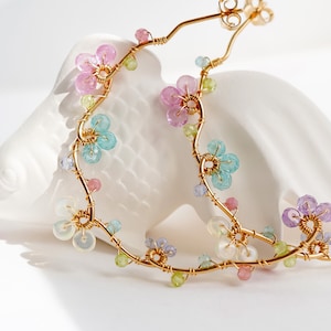 Pastel Gemstones Gold Hoop Earrings, Handmade Dainty Jewelry image 2