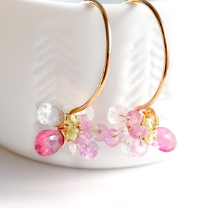 Pink Tourmaline Cherry Blossom Small Earrings 14K Gold filled, Sterling silver, June October Birthday Gift for her