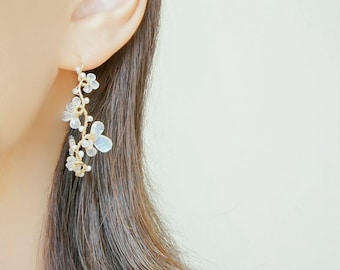 Moonstone Pearl Flower Earrings: 14K Gold Filled Bridal Jewelry