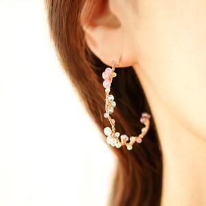 Pastel Gemstones Gold Hoop Earrings, Handmade Dainty Jewelry image 5