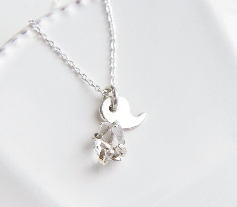 Amulet Jewelry Lucky Charm Necklace Herkimer Diamond Magatama Silver Necklace Healing Quartz Pendant