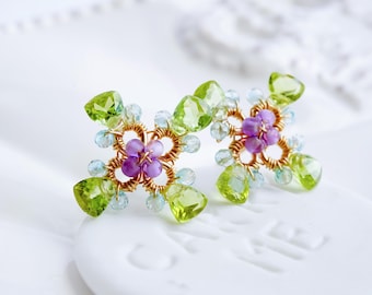 Handmade Peridot Stud Earrings: 14K Gold Filled, August Birthstone