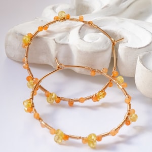 Gelb Orange Edelstein Gold Hoop, 14K gf Saphir Schmuck, Geburtstagsgeschenk, Draht gewickelt Schmuck Bild 1