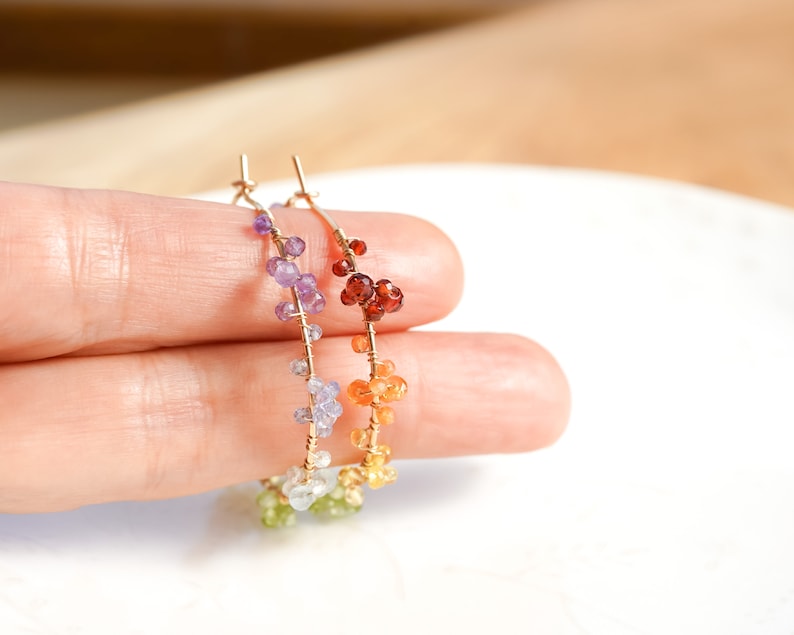 Seven Rainbow Colors Gemstones Hoop, 7 Chakra Yoga Jewelry, Birthstone Earrings Gift for Women image 2