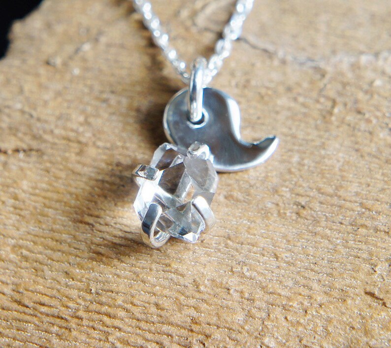 Amulet Jewelry Lucky Charm Necklace Herkimer Diamond Magatama Silver Necklace Healing Quartz Pendant