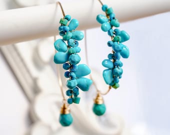 Sleeping Beauty Turquoise Hoop Earrings, Arizona Turquoise, 14K Gold Filled, Blue Gemstone Jewelry