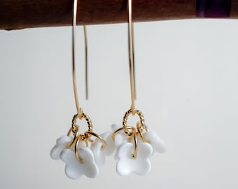 Japanese Glass Flower Earrings, 14K Gold Filled, Japandi Botanical Jewelry