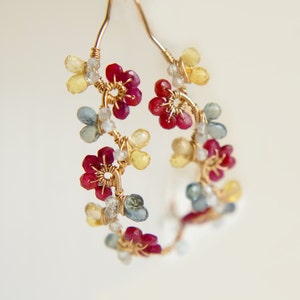 Ruby Sapphire Natural Gemstone Hoop Earrings, 14K Gold filled, Delicate Handmade Jewelry, Birthday gift for her