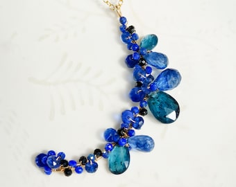 Kyanite Teal Blue Crescent Moon Pendant,  14K Gold Filled Gemstone Necklace