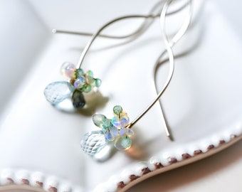 Aquamarine Long Earrings, March Birthstone, Sterling Silver, Light Blue Gemstone Jewelry