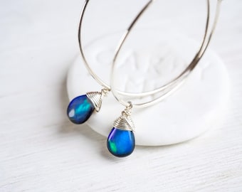 Ethiopian Opal Hoop, Sterling Silver, Luminous Natural Gemstone, Everyday Jewelry
