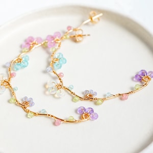 Pastel Gemstones Gold Hoop Earrings, Handmade Dainty Jewelry image 4