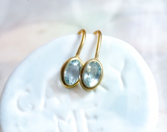 Sky Blue Topaz Small Earrings, 14K gold filled, Kyanite, Minimalist Simple Jewelry, Birthday Gift