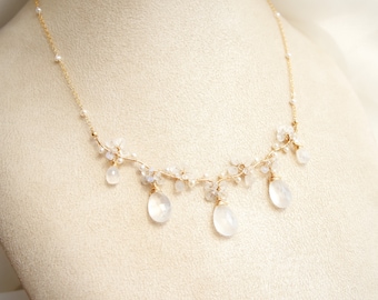 Moonstone Teardrop Chandelier Necklace, 14k Gold Filled, June Birthstone Wedding Bridal Jewelry