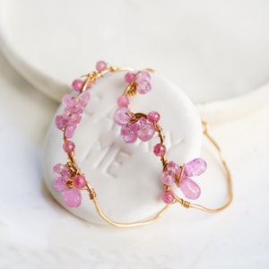 Cherry Blossom Pink Floral Earrings in Gold filled, Pink Sapphire Jewelry, Wedding gift for Bride image 2