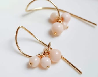 Angel Skin Pink Coral Earrings: 14K Gold Filled, Japanese Jewelry, Natural No Dyed