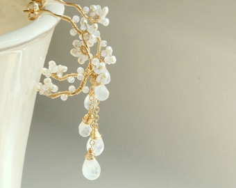 Rainbow Moonstone Floral Earrings, 14K Gold filled Sterling silver, June Birthstone