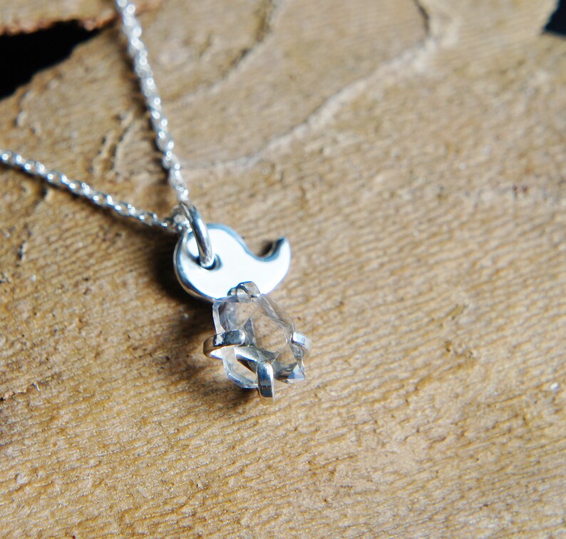 Amulet Jewelry Lucky Charm Necklace Herkimer Diamond Magatama Silver Necklace Healing Quartz Pendant