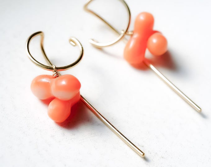 Featured listing image: Natural Japanese Orange Coral Earrings in 14k Gold Filled , Organic Minimalist Jewelry