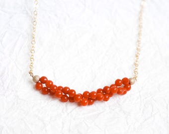 Genuine Japanese Red Coral Necklace, 14K Gold Filled, March Birthstone Organic Jewelry