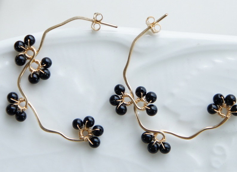Plum Branch Earrings Gold filled Hoop Red Berry Red Coral Vine Earrings Japanese Jewelry
