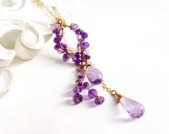 Amethyst Deep Purple Stone Lariat Necklace in 14K Gold filled, Elegant Jewelry, Anniversary Gift for her