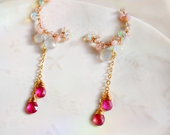 Pink Tourmaline Chandelier Earrings in 14K Gold filled or Sterling silver for Wedding Party, Romantic Jewelry