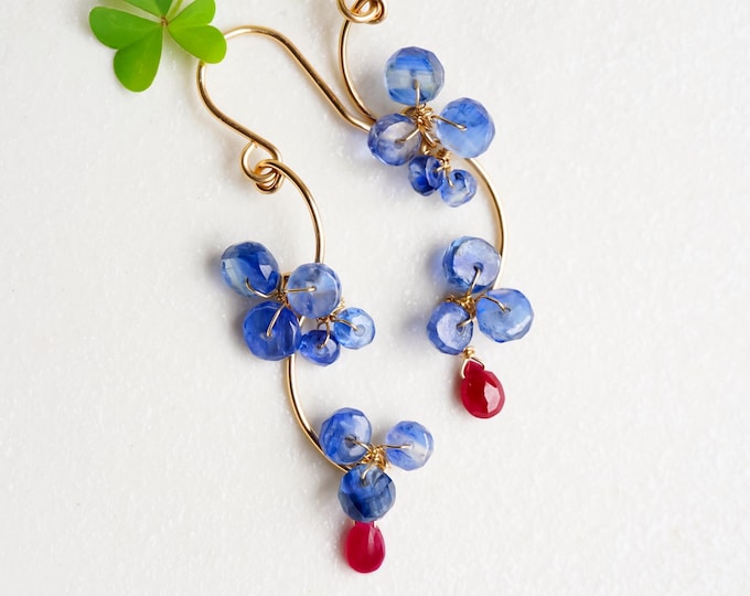 Featured listing image: Forget Me Not Blue Kyanite Ruby Drop Earrings, 14K Gold Filled Gemstone Jewelry