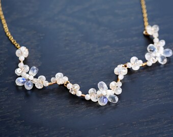 Moonstone Delicate Wedding Necklace, June Birthday Jewelry, Handmade Gemstone Necklace
