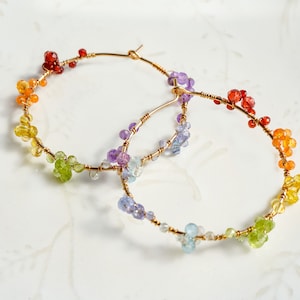 Seven Rainbow Colors Gemstones Hoop, 7 Chakra Yoga Jewelry, Birthstone Earrings Gift for Women image 5