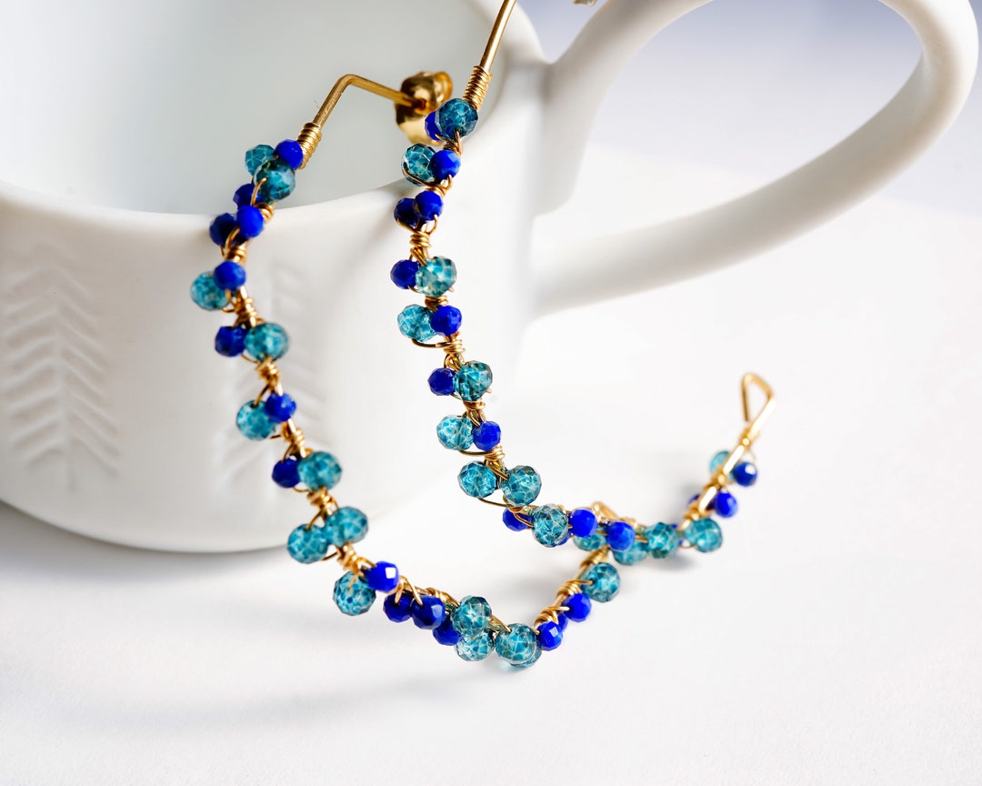 Lapis Lazuli Hoop Earrings in Gold main image 1