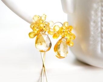 Citrine Yellow Sapphire Chandelier Drop Earrings, 14K Gold Filled November Birthstone Gift for her
