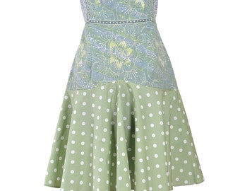 Light Blue Batik and Teal Green Polka Dot Dress with flare skirt