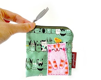 Coin Pouch Cat Coin Purse Cute Small Change Purse Cat Coin Bag Handmade Fabric Pouch Kitty Gift for Cat Lover