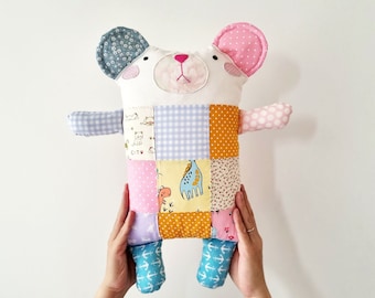 Patchwork Pillow, Patchwork Mouse, Stuffed Pillow Rat, Children Pillow, Patchwork Cushion, Patchwork Plush, Mouse Pillow, Stuffed Mouse