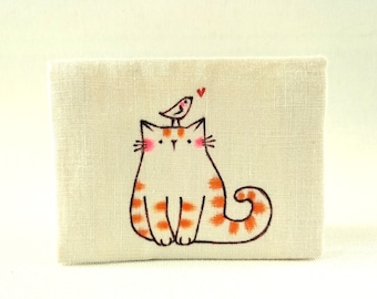 Business Card Case, Kitty Card Case, Cat Card Case, Illustrated Card Case, Hand Drawn Card Case, Cute Card Case, ID Card Case, Linen, Cat