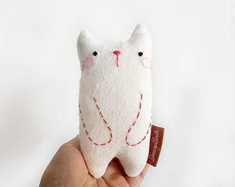 Small White Cat, Miniature Cat, Cat Art Doll, Doll Cat, Plush Cat, Toy Cat, Stuffed Cat, Cute Cat Art, Fabric Cat Toy, Cats Lover Gift