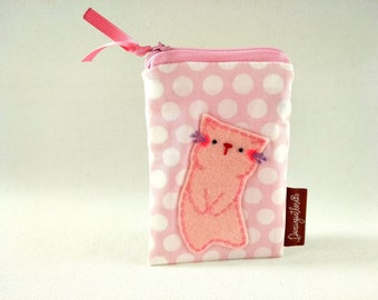 Cat Card Case Cute ID Wallet Women Pink Business Card Holder Cat Lover Gift