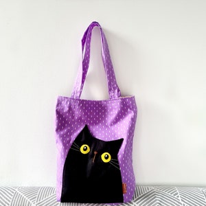 Black Cat Bag, Black Cat Purse, Tote bag, Kitty Bag, Cat Shoulder bag, Shoulder bag, Cat Lover Bag, Handmade Bag, Cat Bag, Cat Mom Bag