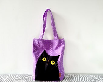 Schwarze Katzentasche, schwarze Katzentasche, Einkaufstasche, Kitty Tasche, Katzentasche, Umhängetasche, Katzenliebhaber Tasche, handgemachte Tasche, Katzentasche, Katzenmama Tasche