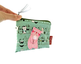 Coin Purse Cute Cat Zipper Pouch Kitty Small Change Purse Cat Gift for Daughter Cat Pouch for Girlfriend