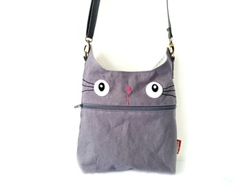Grey Cat Crossbody Bag Purse, Cat Shape Bag for Teen and women, Girls cross body bag