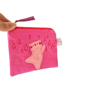 Porta-moedas de gato dançante rosa – Bolsa com zíper fofa de gato, porta-moedas pequeno de tecido, carteira de gato rosa kawaii, bolsa para gato, acessório de gato feito à mão