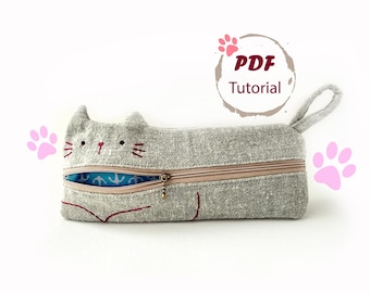 Cat Pencil Case Sewing Pattern – Cute DIY Zipper Pouch PDF – Easy Sewing Project for Beginners – Animal Pencil Case Pattern