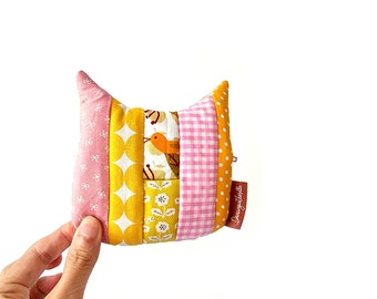 Quilted Patchwork Zip Pouch Coin Purse Case Cat Shape Zakka Style Zipper Pouch