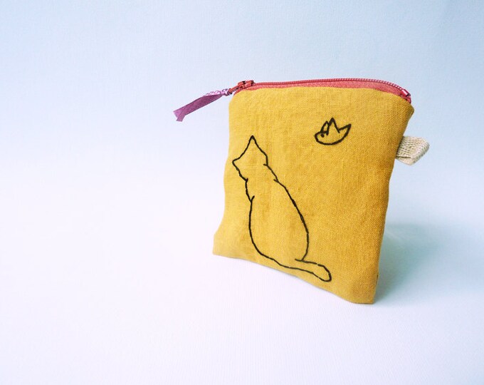 Spring Sales, Embroidery Purse, Coin Purse, Cat Zipper Pouch, Cat Coin