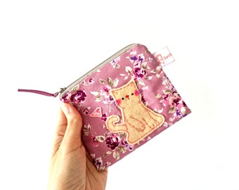 Cat Coin Pouch, Small Change Pouch, Cat Coin Purse, Handmade Pouch, Zipper Wallet, Cute Coin Purse, Coin Purse, Fabric Pouch, Cute Cat