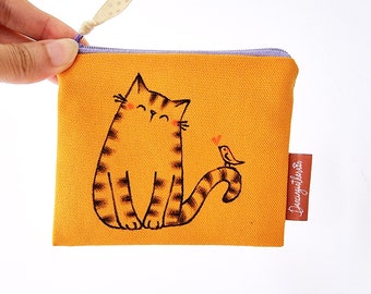 Cat Coin Purse, Pouch for Cat Lover, Cute Pouch, Zipper Pouch, Coin Wallet, Hand Drawn Coin Purse, Cute Coin Purse, Cats Purse, Cat