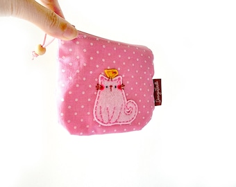 Cute Cat Purse Small Pouch Cat Coin Wallet Handmade Fabric Pouch Kitty Gift for Cat Lover Coin Pouch Mother's Day